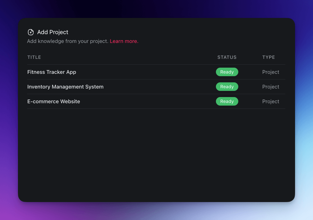 agent knowledge projects