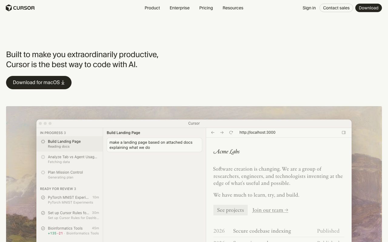 Cursor AI code editor homepage