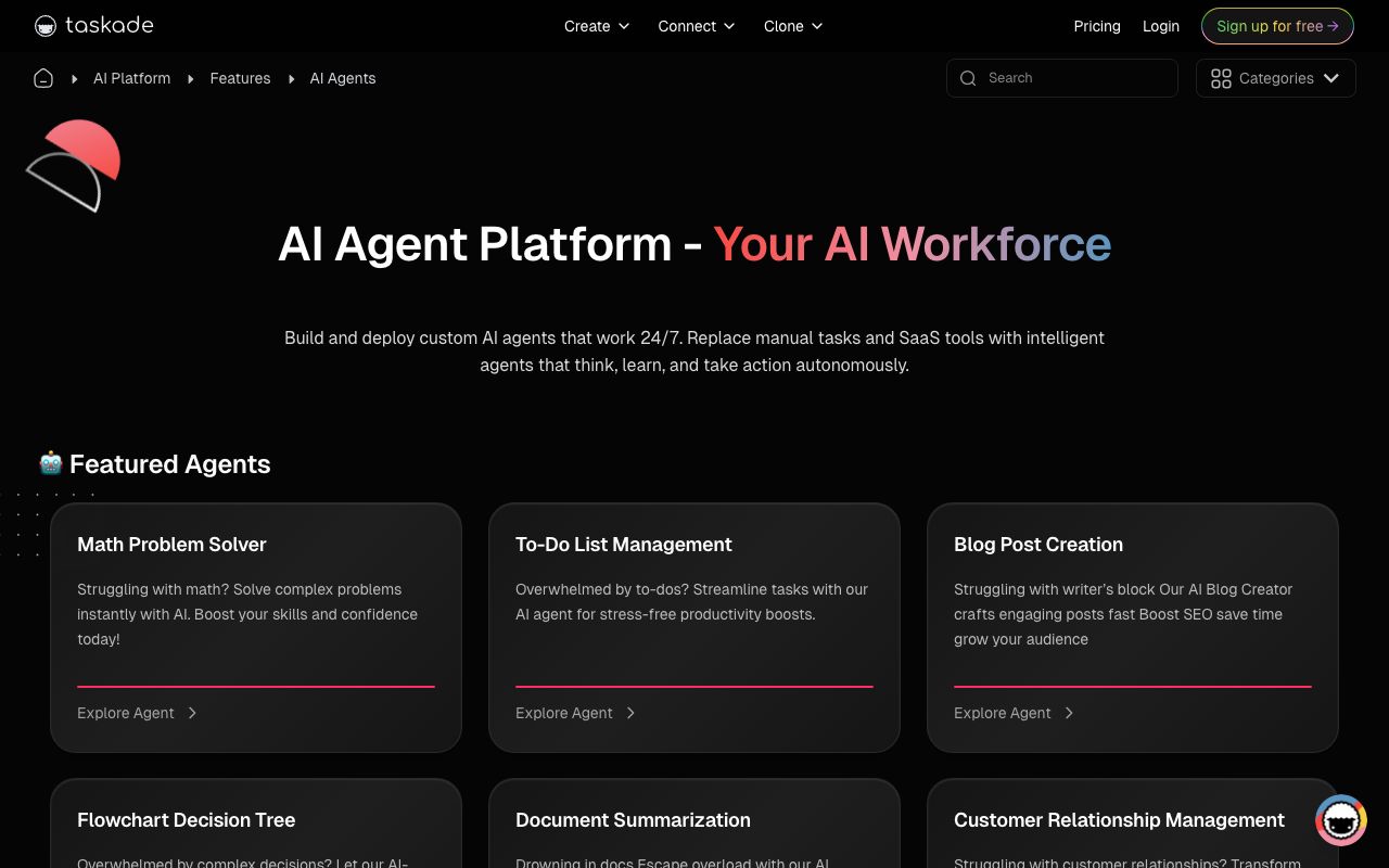 Taskade AI Agents page