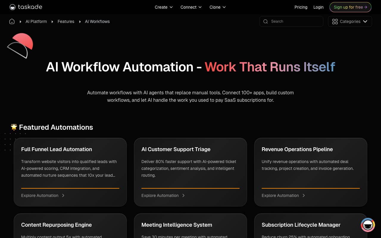 Taskade Automation page