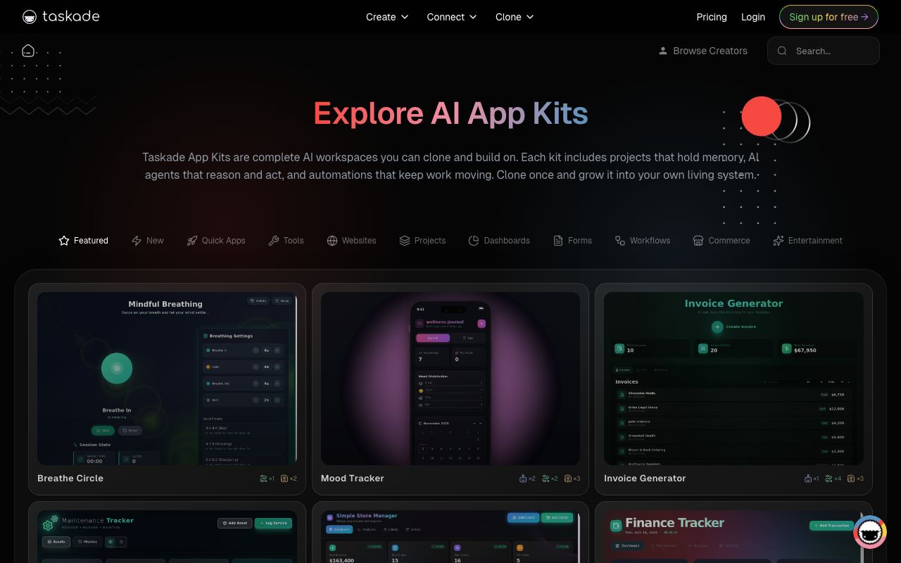 Taskade Community Gallery with forkable workspaces
