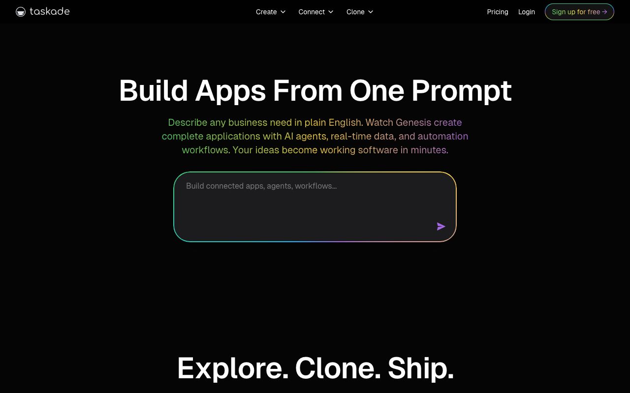 Taskade Genesis AI app builder interface