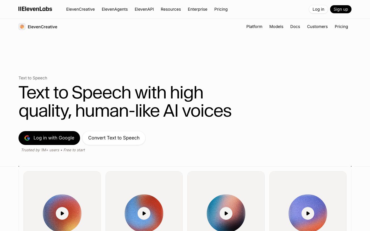 ElevenLabs text-to-speech interface — generating realistic speech from text input