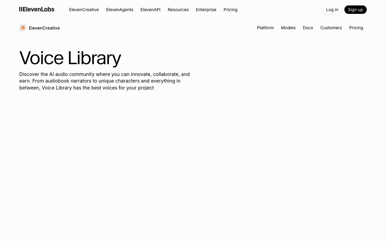 ElevenLabs Voice Library — marketplace for sharing and monetizing AI voice clones