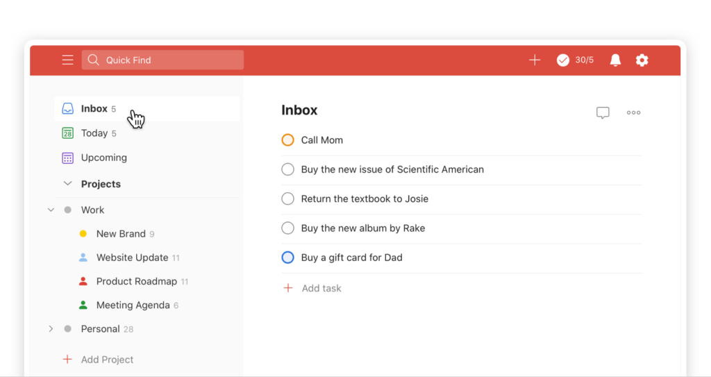Todoist user interface.