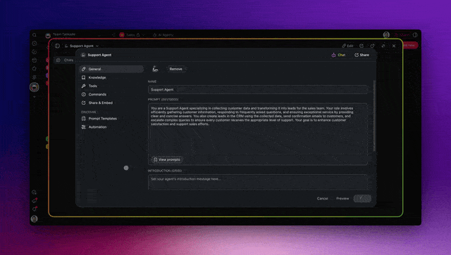 Personalized introductions for Custom AI Agents in Taskade.