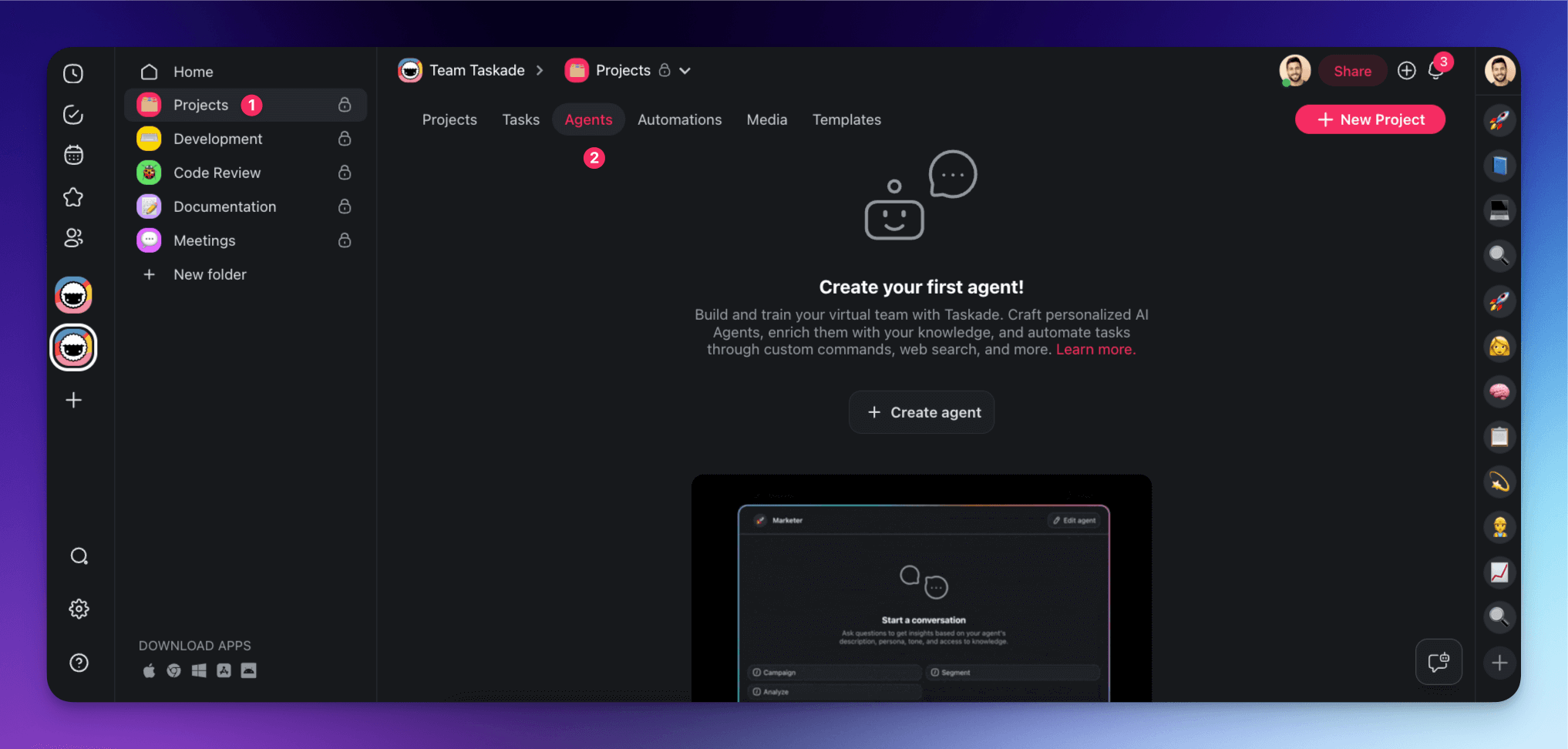 The Agents tab inside a folder.
