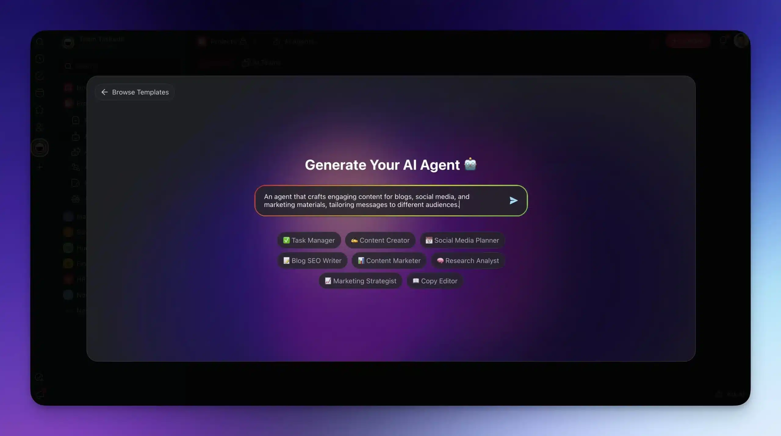 A prompt example in Taskade's AI agent generator.