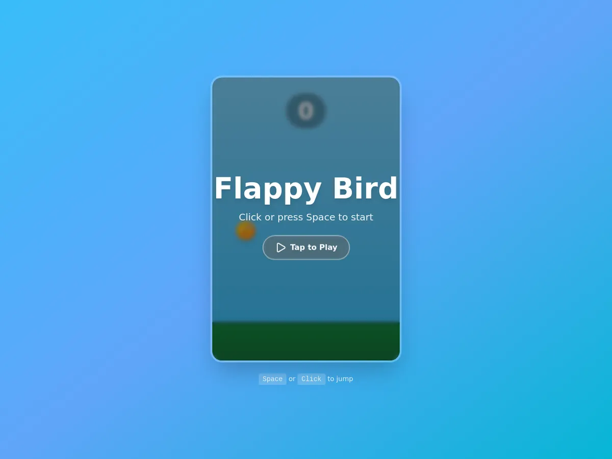 A Flappy-style browser game built with Taskade Genesis, showing a playable start screen