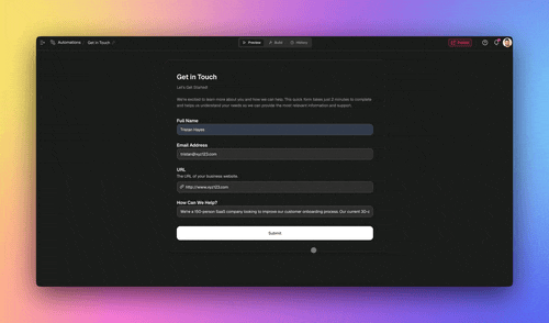 A screen recording showing a workflow builder interface within Taskade showing a user assembling an automation sequence from trigger and action components.