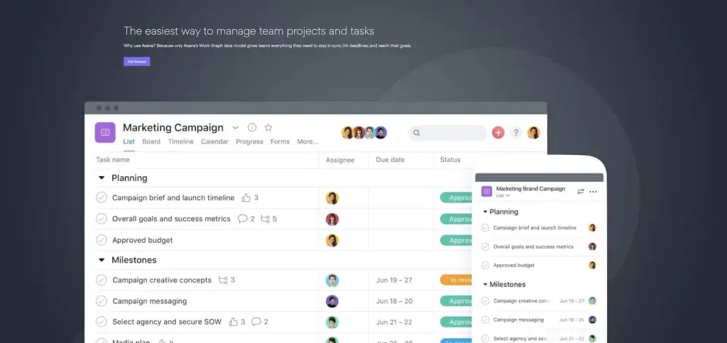 Asana dashboard | Taskade vs Asana