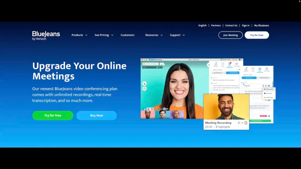 BlueJeans user interface screenshot.