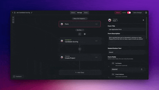 The Categorize with AI automation action in Taskade.