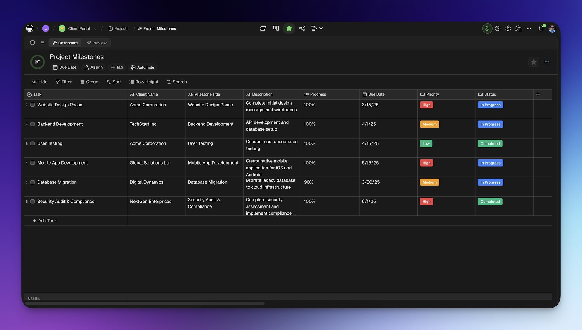 Client portal backend