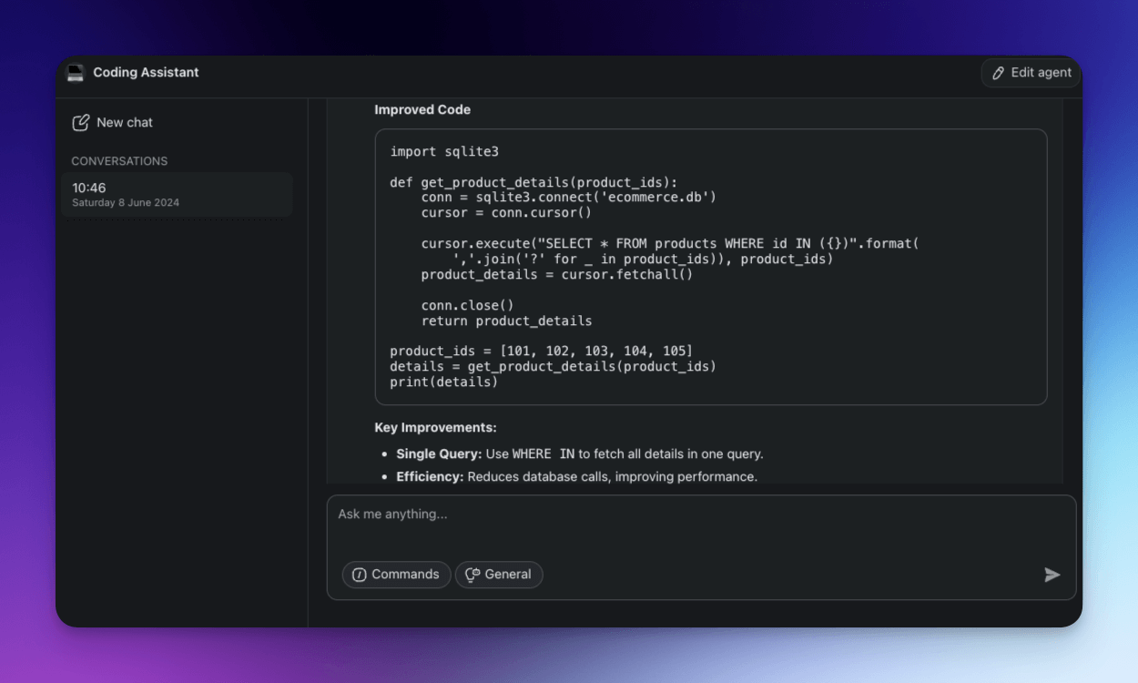 A Code Assistant agent optimizing code.