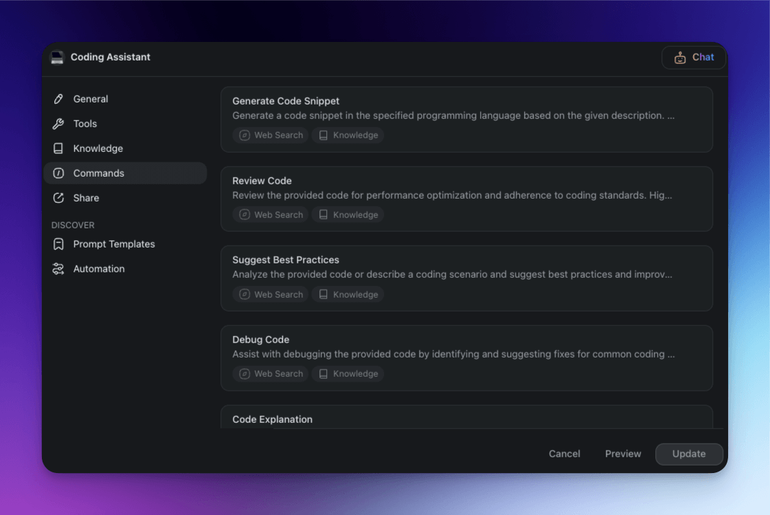 Custom commands for the Coding Assistant agent.