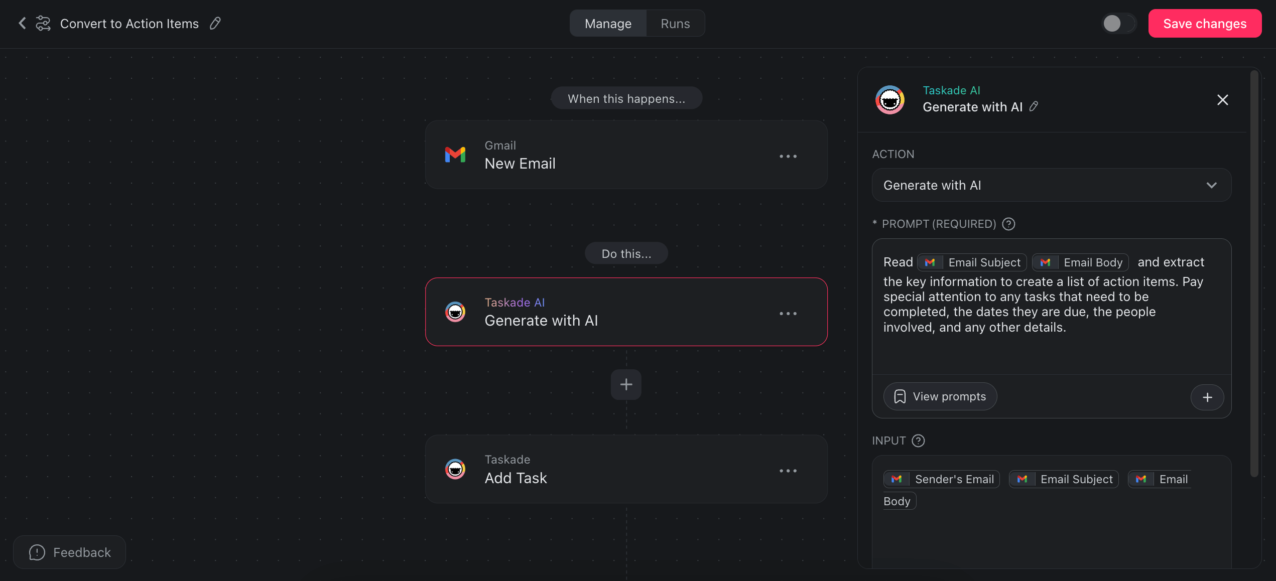 An email automation that converts emails into action items.