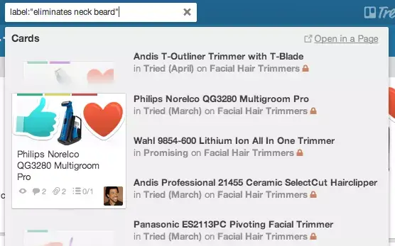 Search feature in Trello.