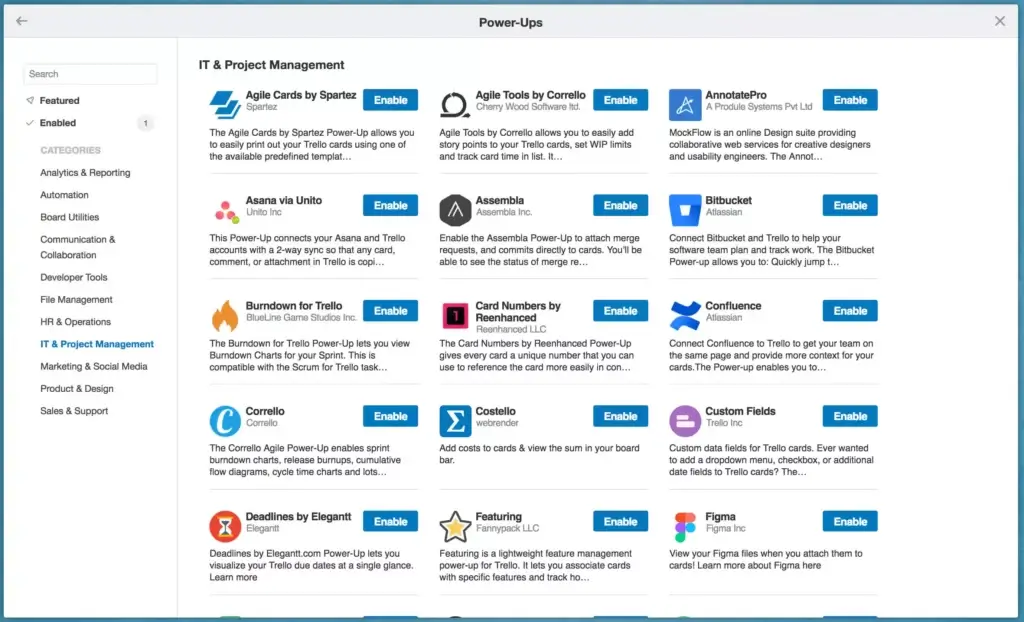 Trello Power-Ups catalog.