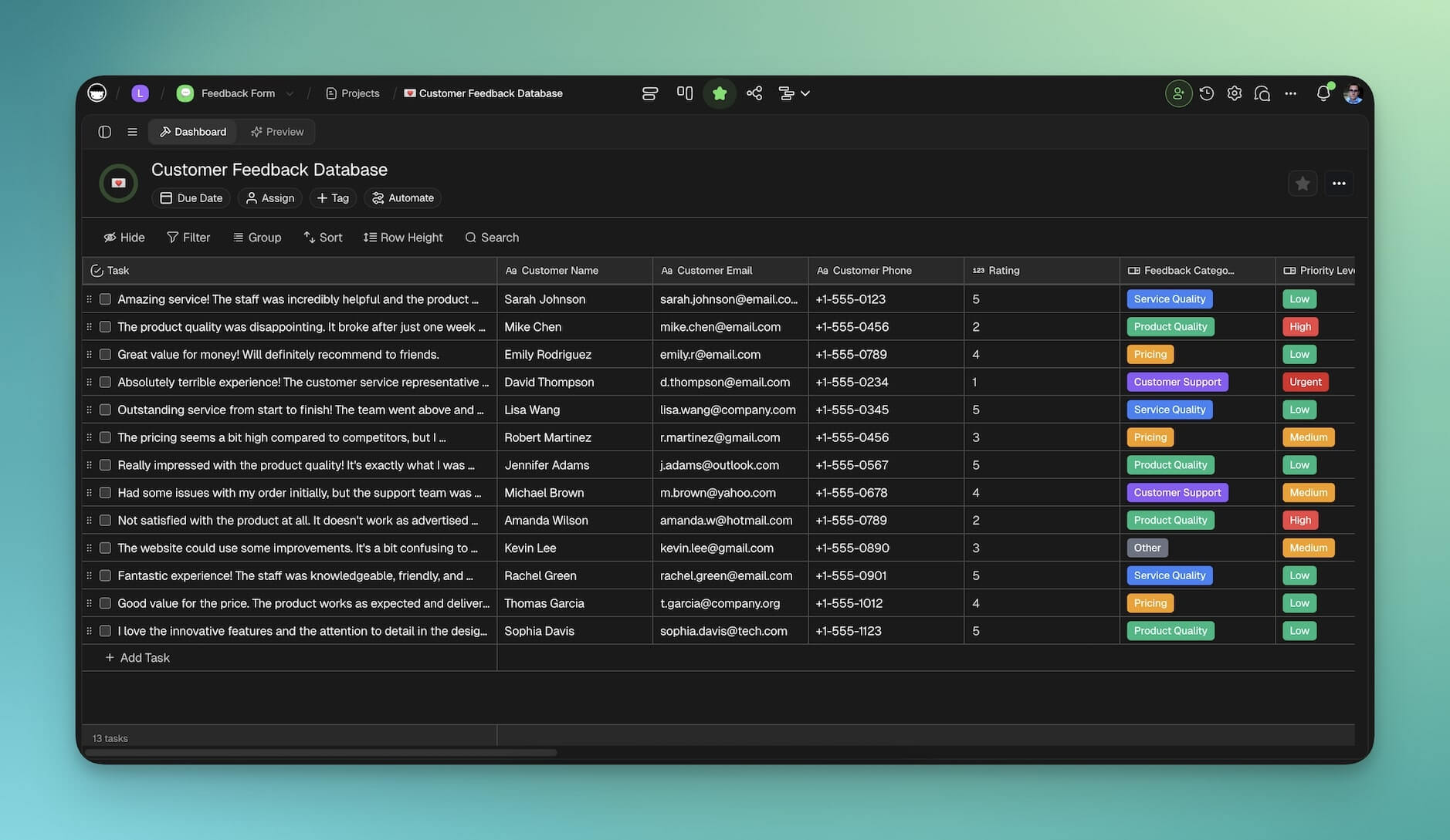 Feedback form backend