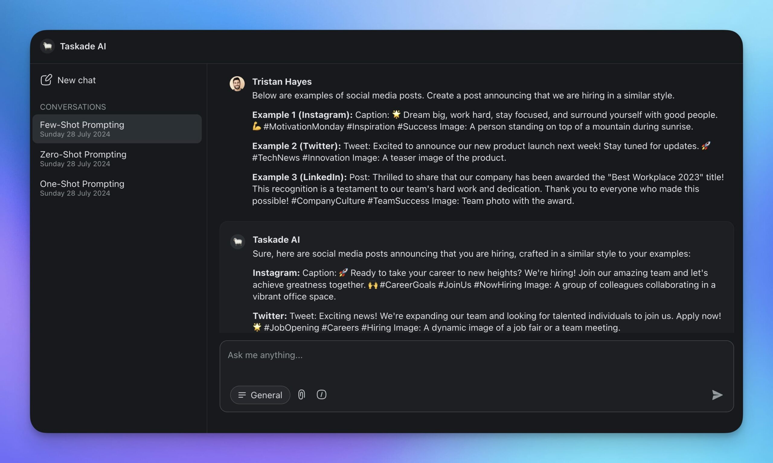 An example of few-shot prompting.