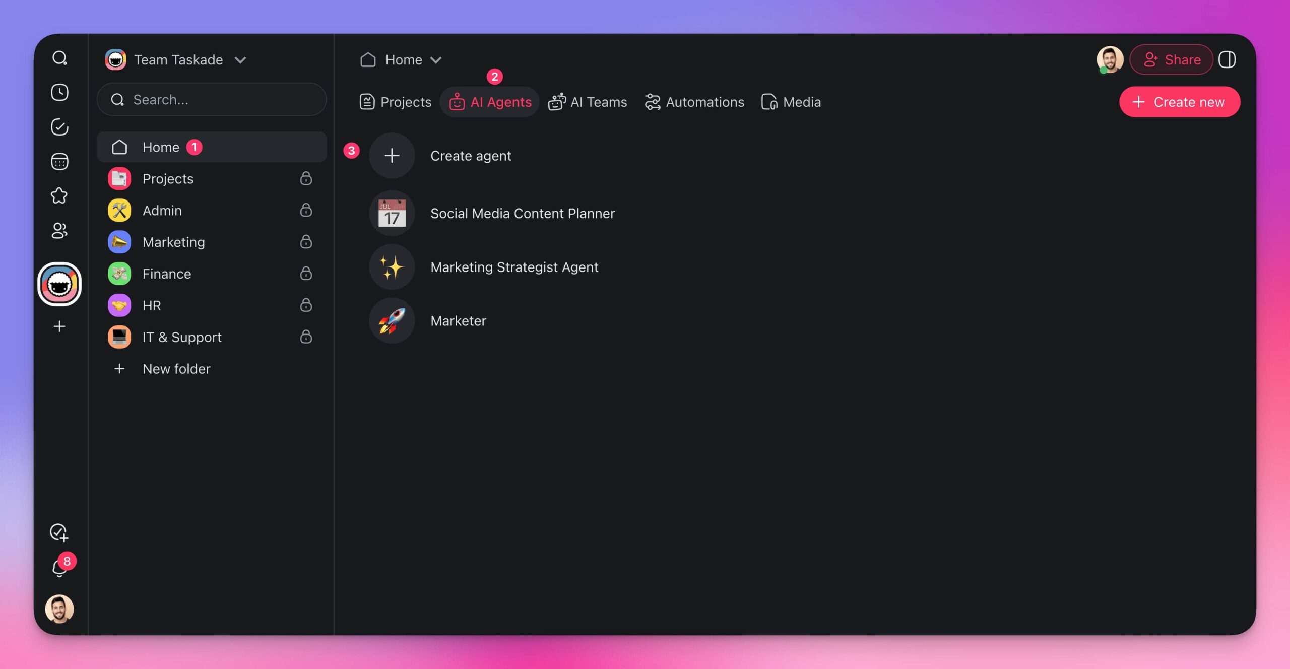 AI Agent Generator in Taskade.