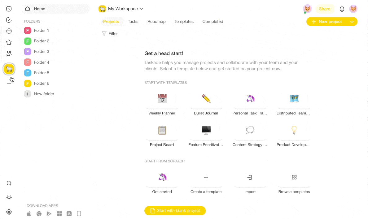 A Workspace with Folders and Projects in Taskade.