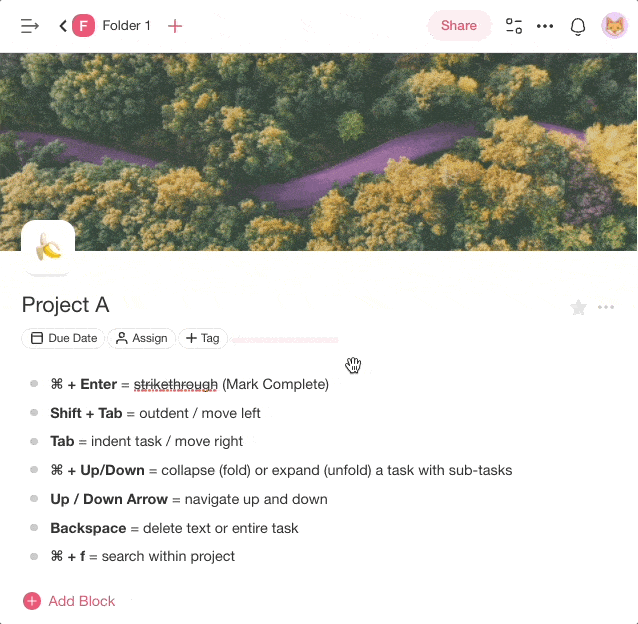 Select Taskade keyboard shortcuts.