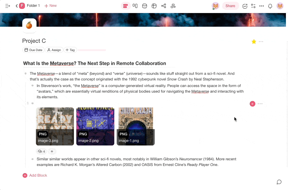 Taskade file upload feature.