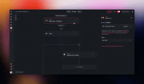 Incoming Gmail message in Taskade being processed to extract multiple attachments.