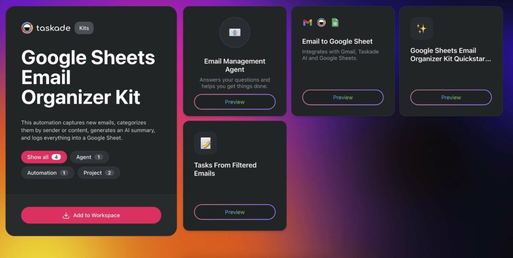 Google sheets email organizer kit