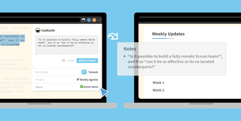 Taskade Web Clipper companion widget.
