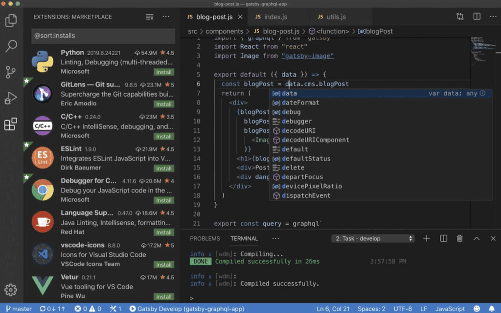 Visual Studio Code user interface.