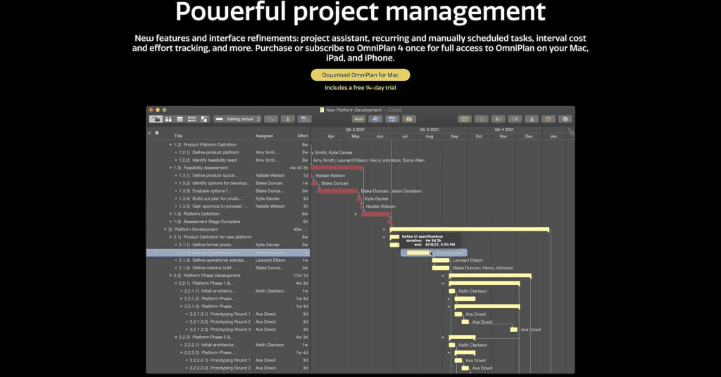 OmniPlan user interface.