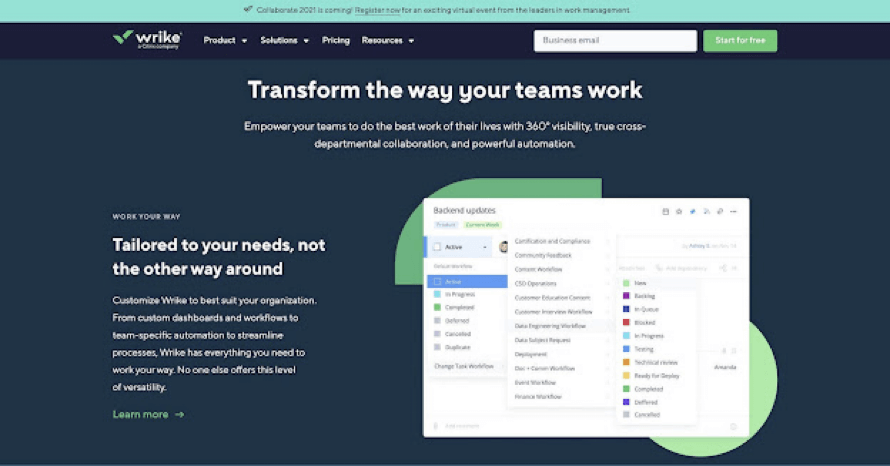 Wrike user interface.