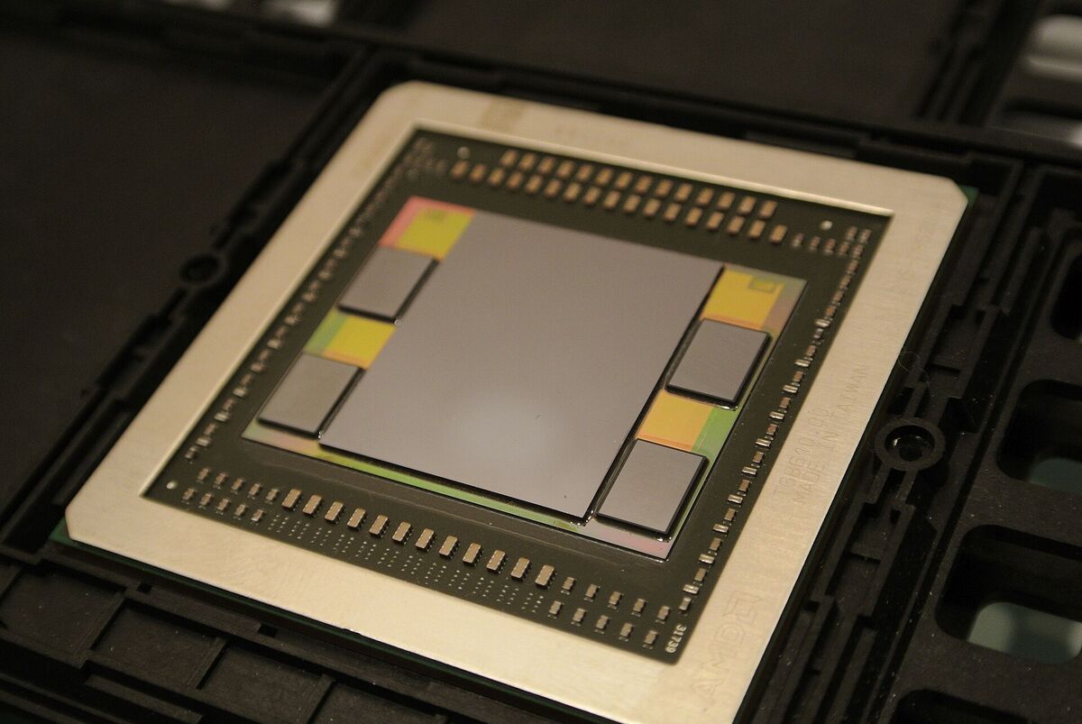 AMD Fiji GPU die with four HBM memory stacks on a silicon interposer, the memory that decode waits on