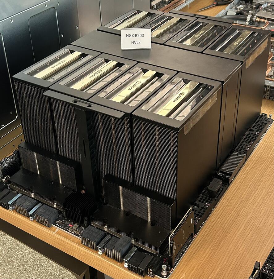 NVIDIA HGX B200 board with eight GPUs, the kind of 8-GPU node that large open-weight models such as DeepSeek V4 Pro need