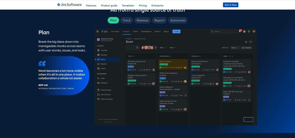 Jira user interface.