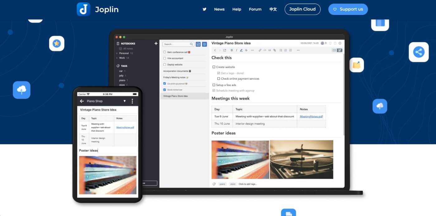 Joplin user interface.