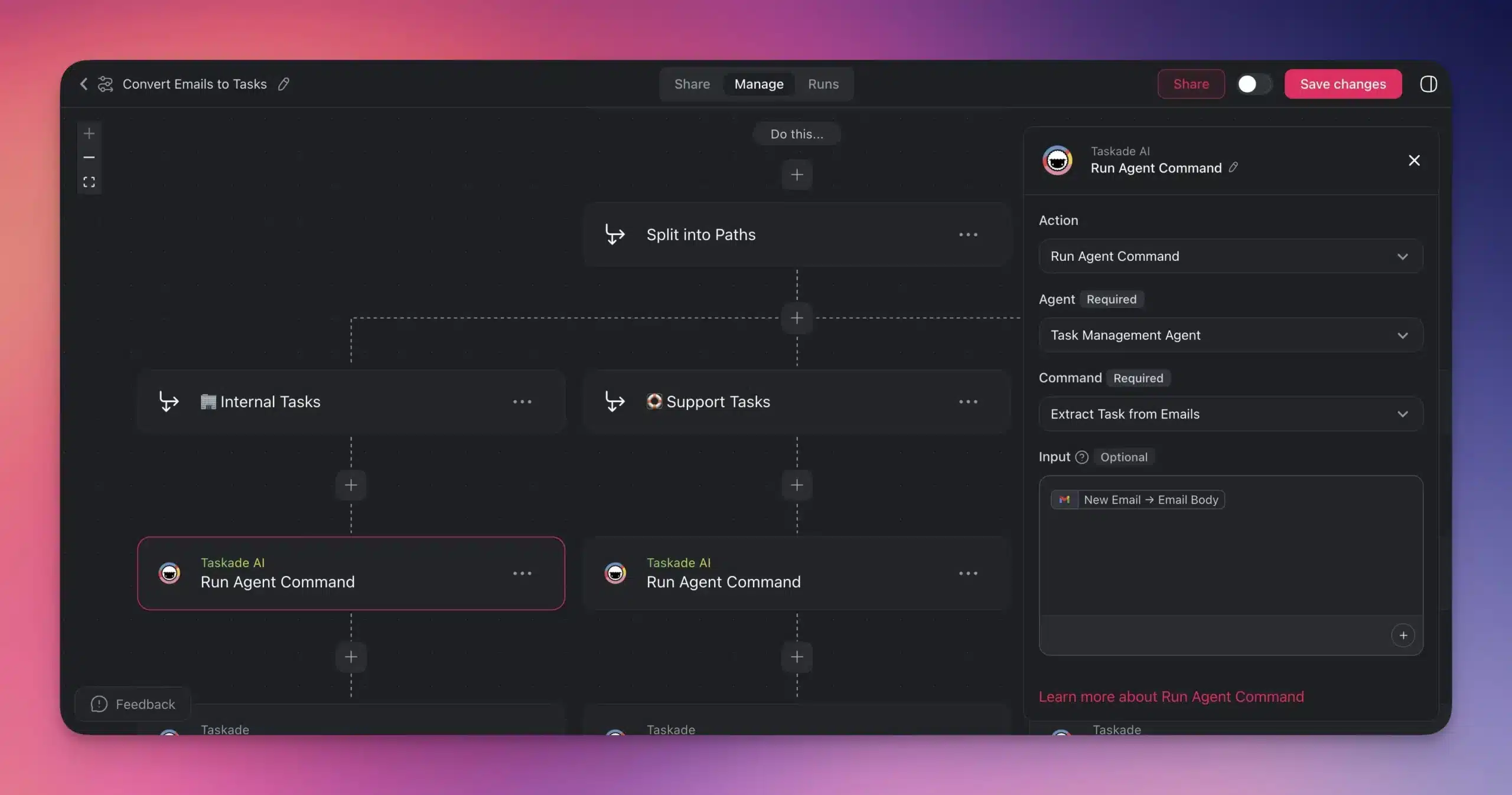 Mail to task agent command