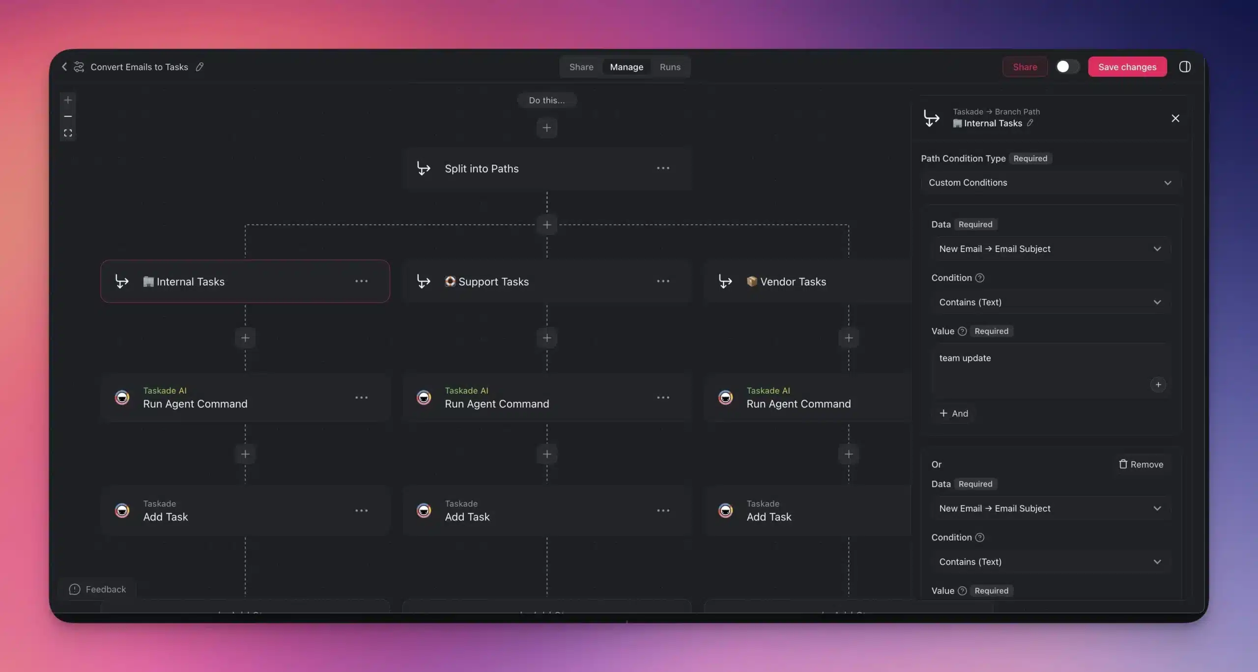 Mail to task branching