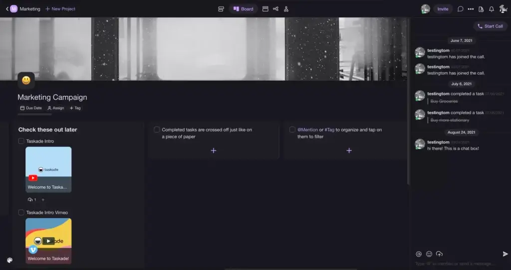A Taskade project in a board view.