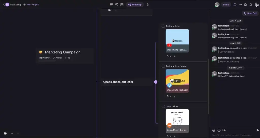 A Taskade project in a mind map view.