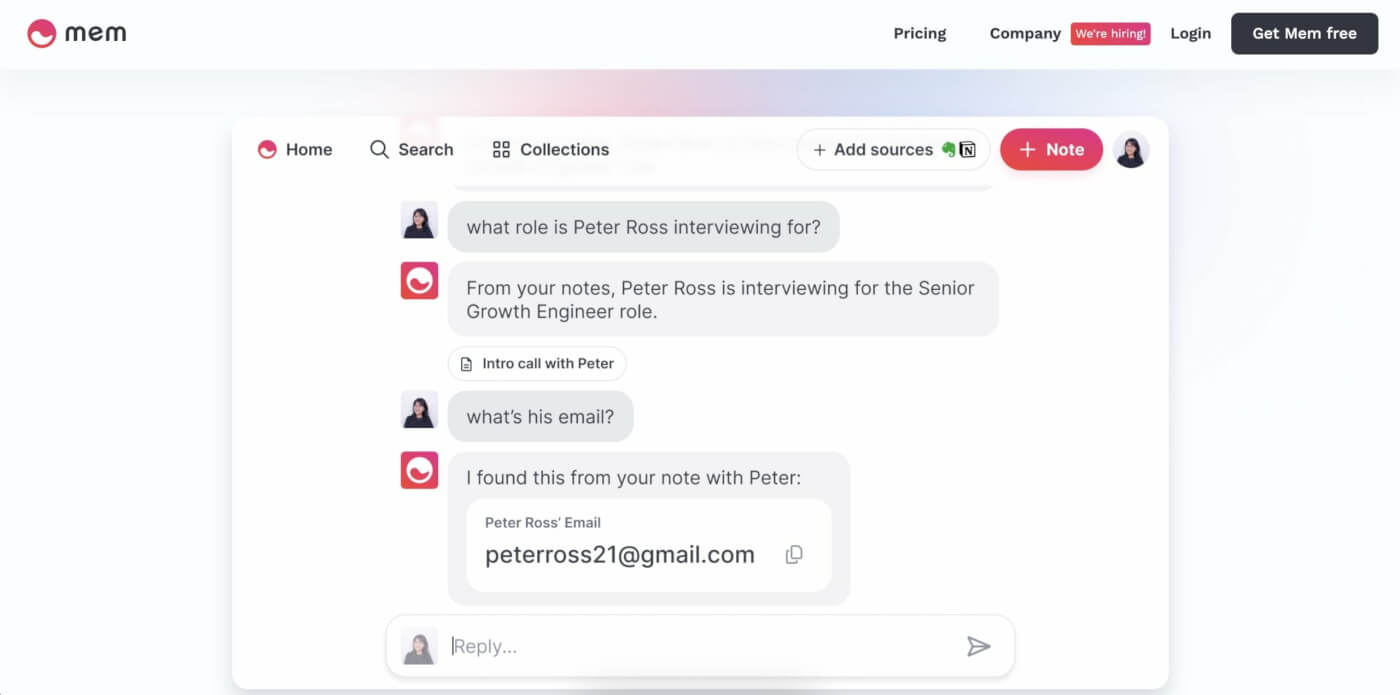 Mem.ai user interface.
