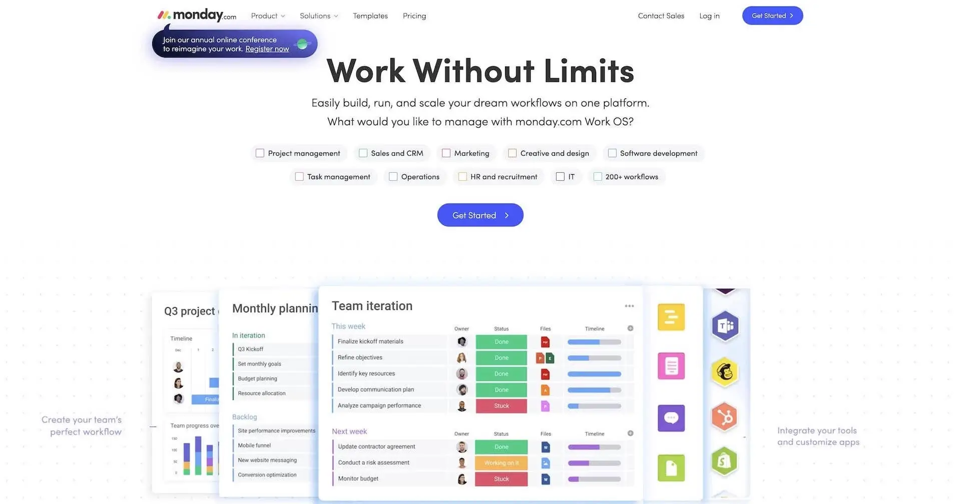 Monday user interface.