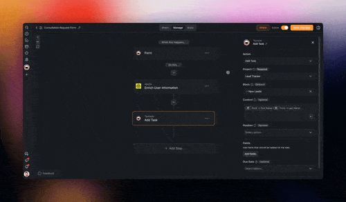 AI Form in Taskade collecting email addresses and international phone numbers.
