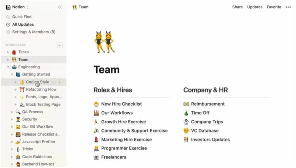 Notion 2.0 user interface.