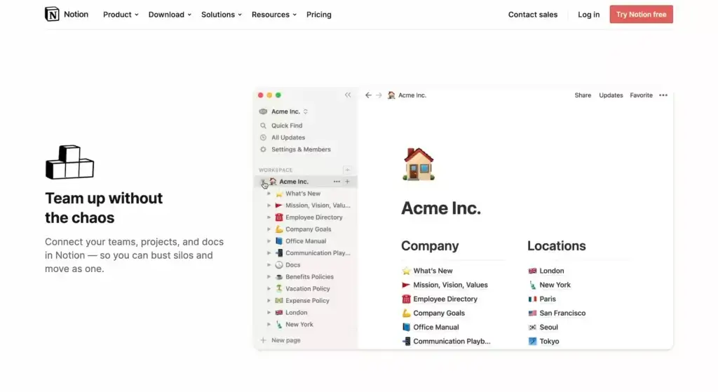 Notion user interface.