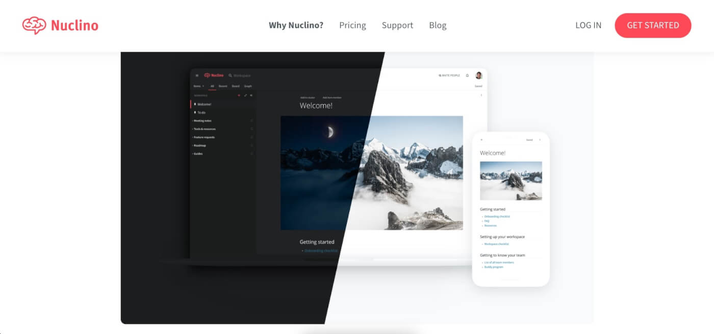 Nuclino user interface.