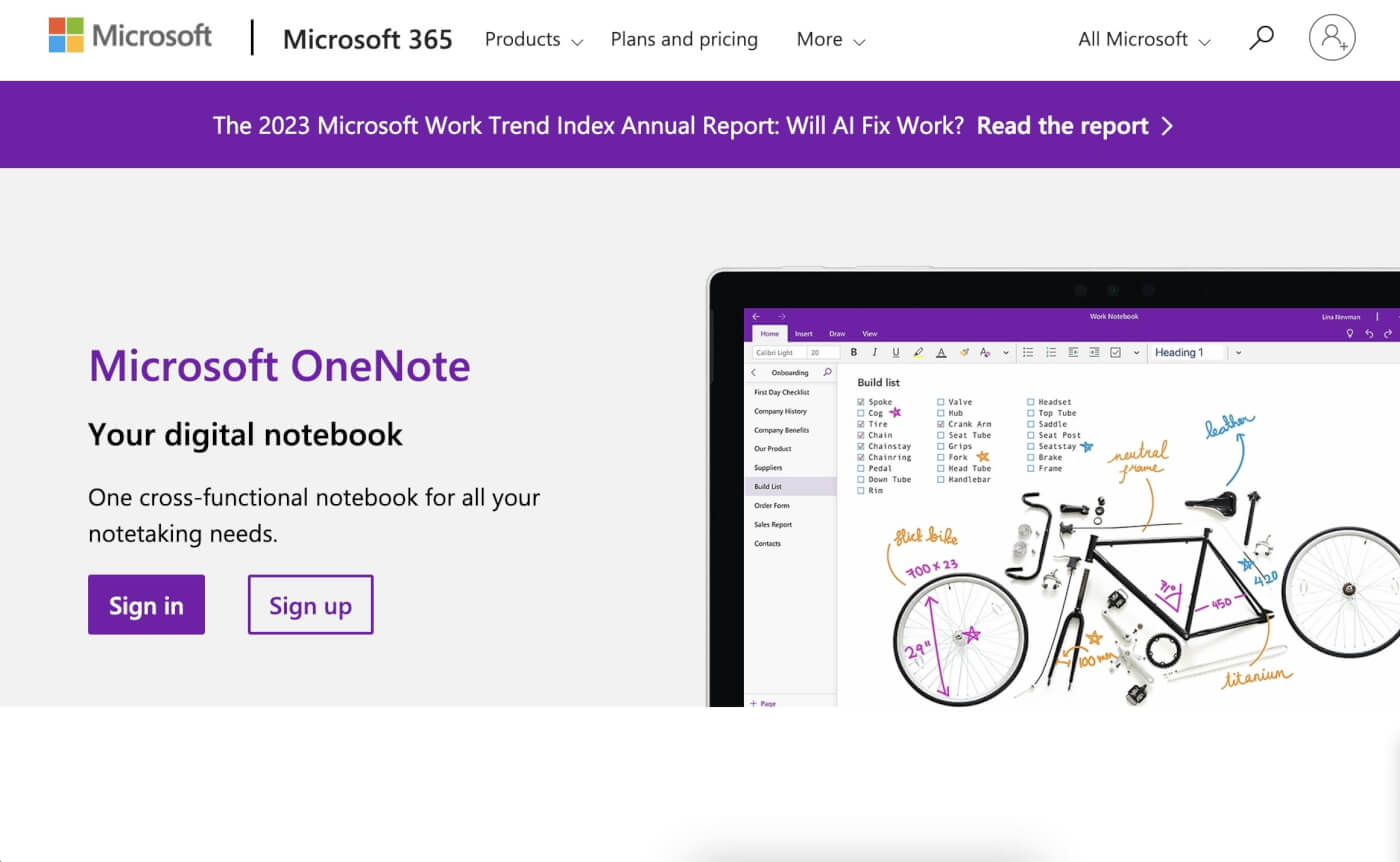 OneNote with Copilot AI user interface.